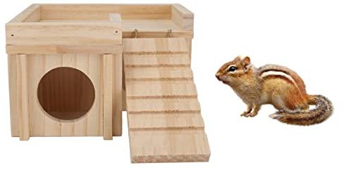 Hamsterhaus Holz Mehrkammer Versteck Tunnel Spielzeug Labyrinth mit Leiter Kletterhaus für Rennmäuse Mäuse Kleintier Käfig Zubehör