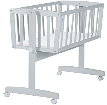 roba Berceau Bébé 40 x 90 cm + Matelas - Fonction Basculante avec Bouton de Verrouillage + roulettes avec Frein - Ensemble pour Filles et Garçons - Bois Gris/Taupe