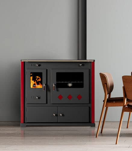 Stufa a legna con piastra superiore in ghisa Perfect lux Eco canna fumaria destra - 7,38 kw
