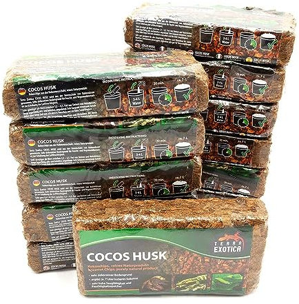 Terra Exotica Cocos Husk Brick ca. 500g - grob, gepresster Humusziegel als Terrarienboden für Reptilien und Amphibien, 1 Ziegel ergibt ca. 7 Liter lockeres Substrat (12 Stück - 84 Liter)