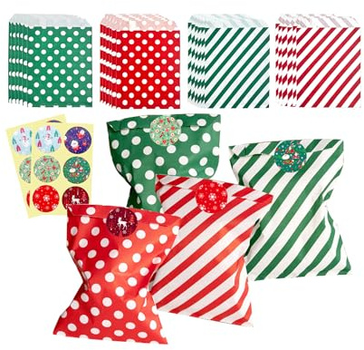 Süßigkeiten-Papiertüten, 48 kleine Süßigkeitenbeutel mit 48 Aufklebern, Mini-Kraftpapier-Geschenktüten für Kekse, Schokolade, Snacks, Weihnachten, Hochzeit, Geburtstag, Babyparty, Partygeschenk