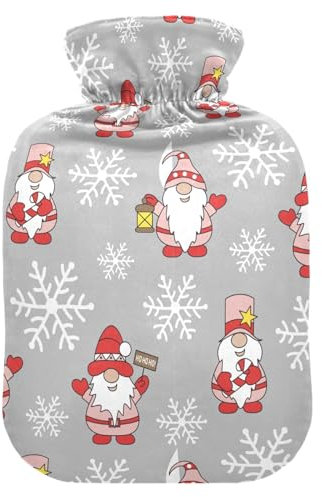 Wärmflasche mit Weihnachtsmotiv, Cartoon-Wichtel, Wärmflasche mit Bezug, Wärmflaschen zur Schmerzlinderung, Handfüße, Wärmer, Heizbeutel für Kopfschmerzen, 1 l
