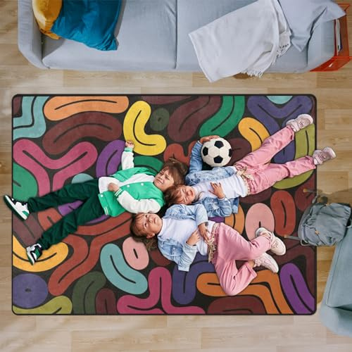 Farbige Spielmatte, Kinderteppich mit Gummi-Rückseite, bunt, abstrakt, dicke Linien, kindliche Kunstspielmatte, Kinderzimmer, Spielzimmer, 152 x 200 cm