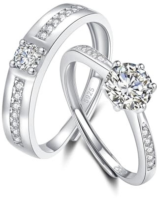 Kamise Silber Paar Ringe Set, 925 Sterling Silber Trauringe für Damen & Herren, Einstellbar Zirkonia Band Ring Verlobungsring Hochzeitsring, Weißgold Passende Eheringe Partner Ringe mit Geschenkbox