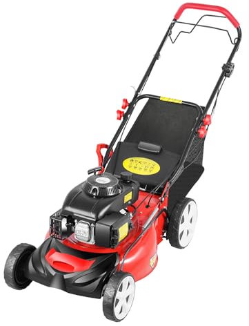 Cortacésped de gasolina de 140 cc, 2800 rpm, 4000 W, 4 tiempos, acero de un solo cilindro, cortacésped de gasolina, altura regulable, con tracción en las ruedas, con bolsa de 60 L y