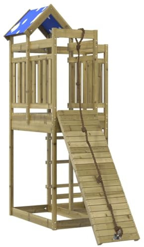 vidaXL Spielturm, Klettergerüst mit Kletterwand Seil, Kinder Kletterturm Spiel-Zubehör für Garten, Holz Spielplatz Spielhaus, Kiefernholz Imprägniert