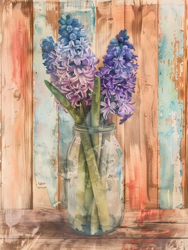 MAFANG 5D Diamond Painting Fantasie-Hyazinthen-Blumen-Diamant-Kunst-Set，Rund，Voller Bohrer，5D-Diamant-Kunsthandwerk Für Zuhause，Wanddekoration，Diy-Geschenk 30x40cm