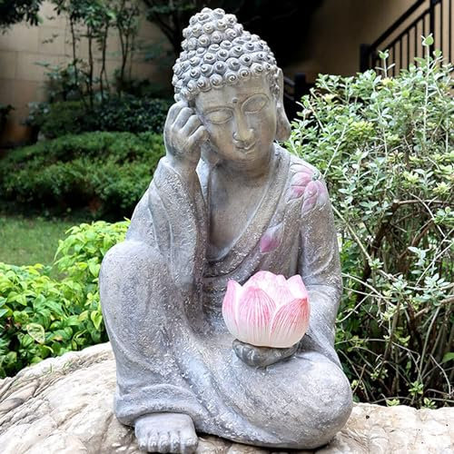 zenggp Zen Bouddha Lumière Statue Jardin,Solaire Grande Méditation Résine Statuette Décorative,Figurine Extérieur Ornement Décor,étanche,Design Inspirant Et Relaxant