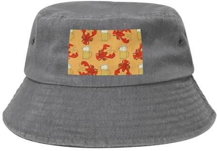 QGWDYYJQ Fischerhut mit Bier- und Krebsmuster, bedruckt, Cowboy-Denim, Sonnenschutz, neutraler Sonnenhut, grau, 5-7