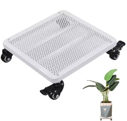 Pflanzenständer aus Metall mit feststellbaren Rädern für hohe Beanspruchung, quadratischer Pflanzkasten auf Rollen, Blumentopf-Mover für Innen- und Außenpflanzen, Weiß (30 cm)