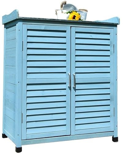 Outdoor Garden Patio Storage Cabinet with Potting Bench Blue Waterproof Furniture Tool Shed Work Station Table