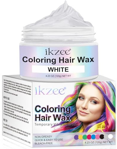 Teinture Lavable Cheveux 220g Teinture pour Cheveux Temporaire, Hair Wax Color Cire de Couleur pour Cheveux Lavable pour Hommes et Femmes, Fête, Festival Cosplay Halloween (Blanc, 120g)