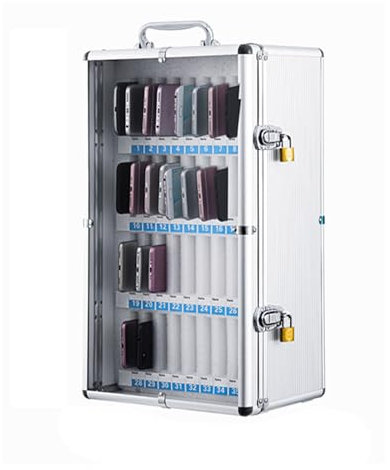 Boîte de rangement pour téléphone portable en alliage d'aluminium à 36 emplacements avec cadenas indépendant pour salle de classe