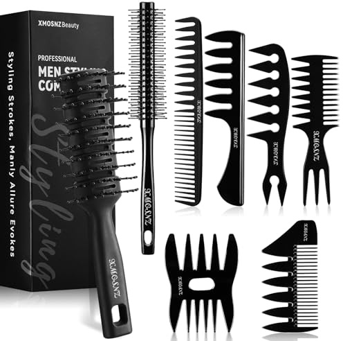 8 Stück Kamm Männer Lockenbürste, Quiff Roller Brush Für Das Hinzufügen Von Volumen, Haarbürste Herren, Vent Haarbürste Styling Kamm Männer Breites Zahndesign Föhnbürste Im Salon Oder Zu Hause