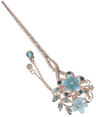 CANIGHT Chinesische Haarnadel Blau Vintage Haarspange Opal Blütenhaarstäbchen Haarschmuck Chinesische Haarnadel Antike Haarclip Blaue Katze