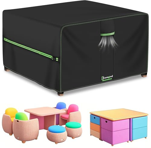 Lorugred Garden Furniture Covers Waterproof,110X110X74cm Patio Outdoor Table Cover,420D Heavy Duty Cube Patio furniture cover with Air Vent,Small Square Rattan Table and Chairs set Covers