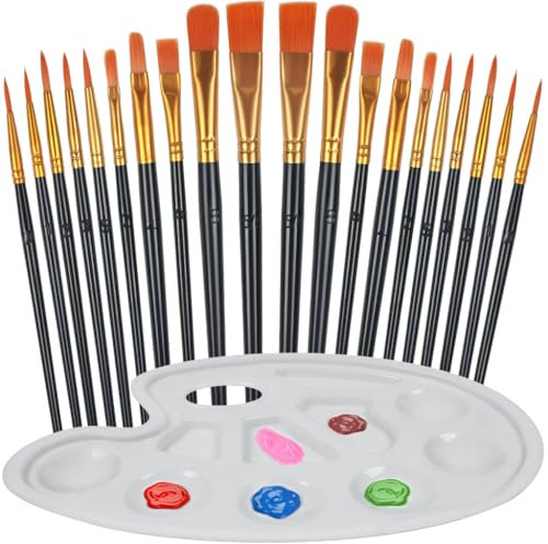 YOYUSH Paint Brush Set, 20 Pcs Nylon Hair Paint Brushes with A Palette, Artists Paint Brushes For Acrylic Painting, Oil, Watercolor, Gouache & Face Painting-Black