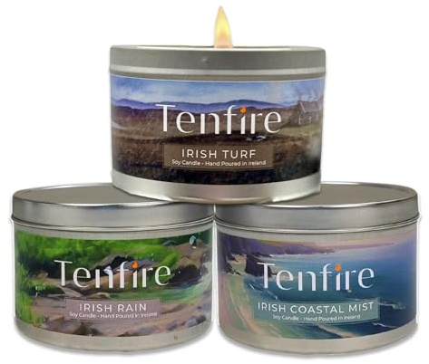 Irish Candles Gift Set of 3 - Luxury Irish Turf, Irish Coastal Mist, Irish Rain - Unique Scents - Handpoured in Ireland - 120+ Hours' Burn Time