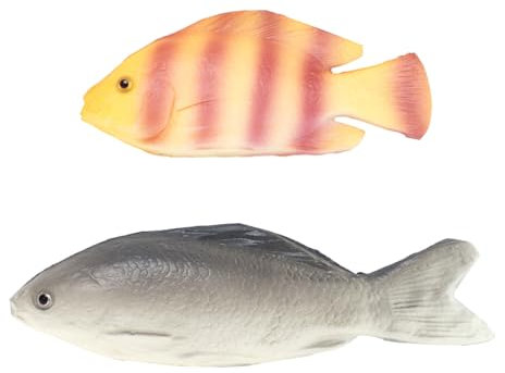 2PCS Plastic Fish, Big Fish, Fake Fish, Pretend Artificial Grey Carp Lifelike Striped Bass Ornament Hanging for Kids Toy Food Display Food Photography Prop Home Garden Kitchen Toy Party Decoration