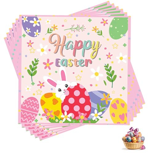 20 Stück Servietten Ostern Frühling,Osterservietten Oster Papierservietten Tischdeko Osterdeko Blumen Bunt Eier Hasen Muster Einweg Papier Personalisiert Geschenk Set für Erwachsene Kinder Geschenke