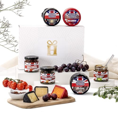 Hattie's Gifts Cheese and Chutney Gift Hamper - 3 Artisan Cheese Truckles with 3 Chutneys - Gourmet Food Gift for Christmas, Birthdays, Thank You & Celebration