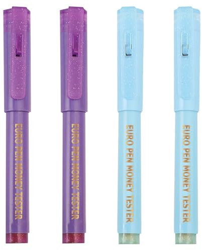 4 Stück Geldprüfer Stift, Geldscheinprüfstift Prüfstift mit UV-Lampe, Geldscheinprüfer Stift Gefälschte gefälschte Geldscheine, Gefälschter Banknoten für Euro, Pfund, Dollar usw