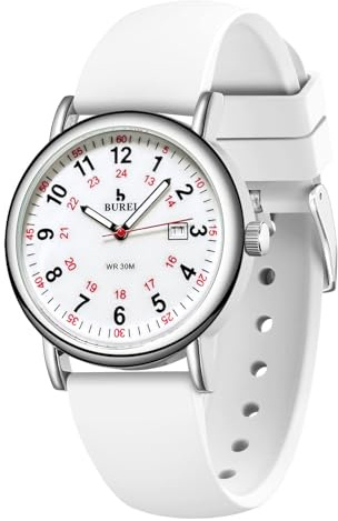 BUREI Damen-Armbanduhr mit 12/24h Militärzeit, wasserdicht, Leuchtend