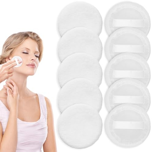 10 esponjas de maquillaje en polvo, borla de polvo redonda, borla de algodón ultrasuave, esponja de maquillaje reutilizable, para polvos sueltos en polvo, colorete (blanco)