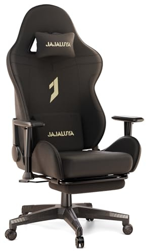 JAJALUYA Gaming Chair, Reclining gaming chairs with lumbar support, high back technology fabric computer chairs, and ergonomic gaming chairs with footrests, Height-Adjustable (Black)