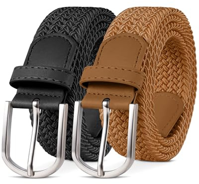 YOUCHAN 2-pack Bälten för Dam & Herr Elastiska Flätade Bälten 3,3 cm Stretchbälten med Justerbart Töjbart Tygbälte Unisex Svart + Brun 100 cm