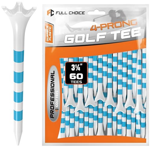 Full Choice 60 Stück Kunststoff-Golf-Tees (83 mm), mit verbesserter Haltbarkeit und Stabilität, für reduzierte Reibung und Seitendrehung, Blau