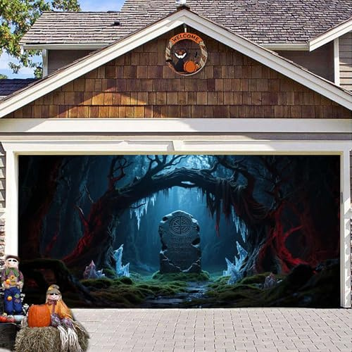 Cartel grande de vinilo resistente con texto en inglés Happy Halloween para cochera, letrero colgante duradero para taller automotriz (D,488 x 213)