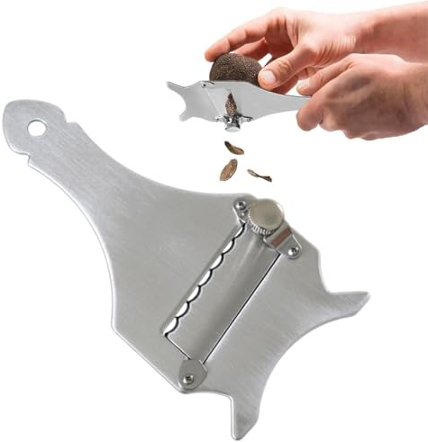 Râpe à Truffe, Rasoir à Truffe, Trancheur de Truffes, Trancheur à Fromage en Acier Inoxydable, Trancheuse à Truffe Réglable, Professionnelle Eminceur en Inox, avec Trou Suspendu