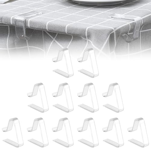 12 PCS Pince à Nappe en Plastique Transparent,Clips de Nappe Transparente,Attache Nappe Multifonctionnelle,Réutilisable Pince Nappe,Adaptées aux Tables de 3,5 à 5 cm d'Épaisseur pour Table Exterieur.
