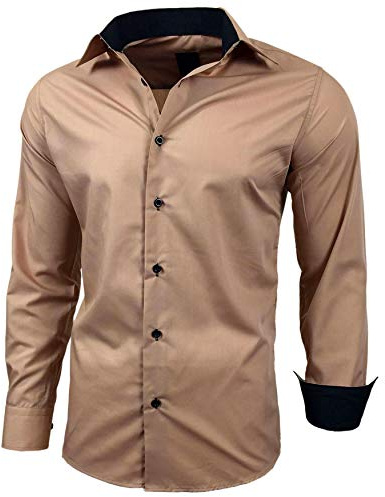 Baxboy - Camisa de manga larga para hombre, de corte ajustado, fácil de planchar, para trajes, trabajo, bodas, tiempo libre, R-44