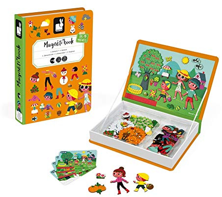 Janod Magnéti'Book 4 Saisons - Jeu Educatif Magnétique 48 Aimants + 16 Cartes Modèles-Jouet Enfant en Carton FSC-Dès 3 Ans, J02721, Multicolore