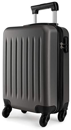 KONO Hartschale Koffer Trolley Rollkoffer Zwillingsrollen ABS Handgepäck Bordgepäck 4 Rollen, 48cm 19 Zoll(Grau)