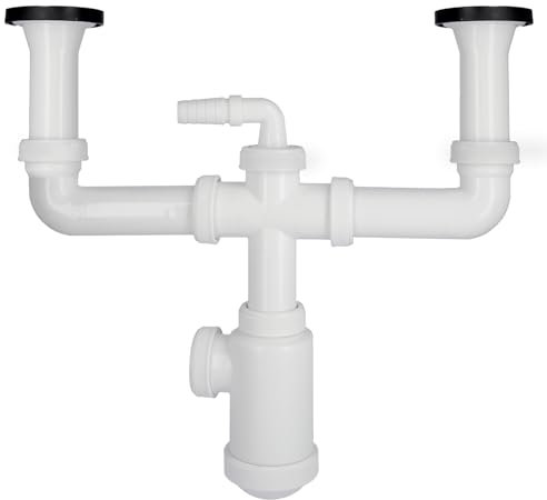 Abrisa 6612 - Sifone per bottiglia con doppia scarica, valvola e tappo, colore: Bianco