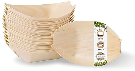 BIOZOYG 1000 Stück Buffet Zubehör Snackschalen Holz 17 cm - Alternative für Bambus Teller Einweg naturbelassen - Einweggeschirr modern - Catering-Zubehör Holzschalen