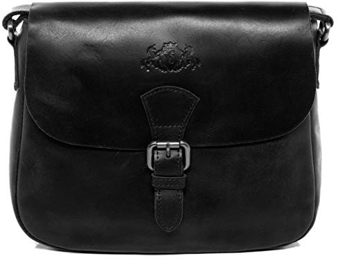 SID & VAIN Bolso de Hombro Cuero para Mujer I Bolso Tipo Crossbody I Bandolera & Mensajero Yale Negro Hecho a Mano