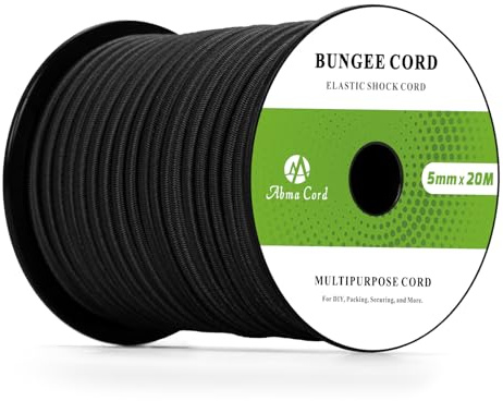 Abma Cord Gummirep 5mm 20M Elastisk Sladd Spännrep Elastiskt Rep Expanderrep för Presenning, Släpvagn, Ryggsäck, Tältstång, Kajak - Svart