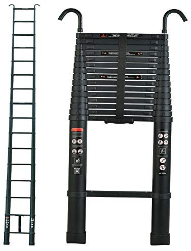 6,2m Teleskopleiter und Dachhaken aus Aluminium, Klappbare Leiter Dachleiter 600cm Telescoping Attic Ladder EN 131 Zertifikat 15 Stufen, Belastung 150kg/330lbs
