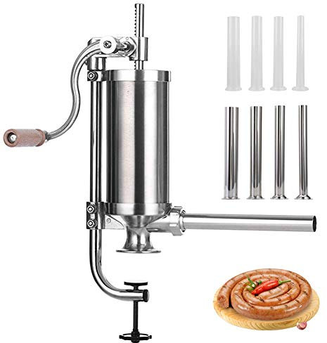 MASTER FENG Sausage Stuffer Stainless Steel Homemade Sausage Maker Vertical Meat Filling Kitchen Machine Packed 8 Stuffing Tubes [2.5LBS Capacity]