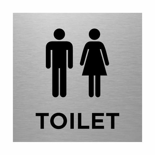 Slimline Aluminium Male Female Toilet Sign from ViroDisplay® – Brushed Silver 150 x 150mm – Durable Printed Surface – Self-Adhesive Fixing (1)