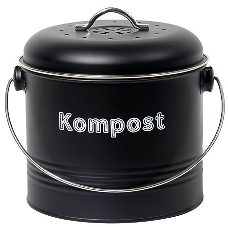 Theo&Cleo Biomülleimer Küche 3,5 L, Bio Mülleimer Geruchsdicht mit Aktivkohlefiltern, Komposteimer Metall, Biomüll Retro (Schwarz)