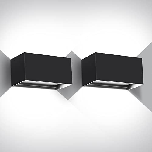 Kingwen 20W LED Aussenlampen 2 Stücke Wandleuchte Innen/Aussen 6000K Kaltweiß LED Aussenleuchte Rechteckig Verstellbar Abstrahlwinkel Up Down Wandlampe IP65 Wasserdichte(Schwarz)