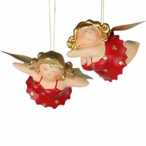 POMMERNTRAUM ® | Baumhänger Weihnachtsbaumhänger Ladies IN RED 2-ER Set Mollyengel Schutzengel RubensEngel Nana Engel Molly Weihnachtsengel Glücksengel Dekofiguren (MIT Sternchen)