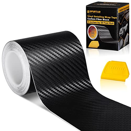 Spurtar Carbon Fiber Wrap Black Vinyl Wrap for Cars, 3 Inch x 20 ft Universal Chrome Delete Dry Carbon Fiber Tape Door Edge Guards Vehicle Detailing Tape Overlay Vinyl Paper Car Exterior Accessories