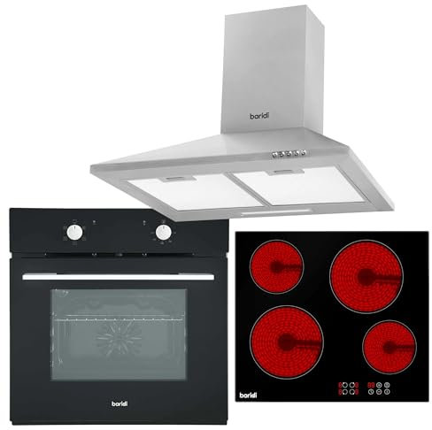 Baridi 4 Zone Ceramic Hob, 5 Function Fan-Assisted Oven & Chimney Style Cooker Hood Bundle - DH185