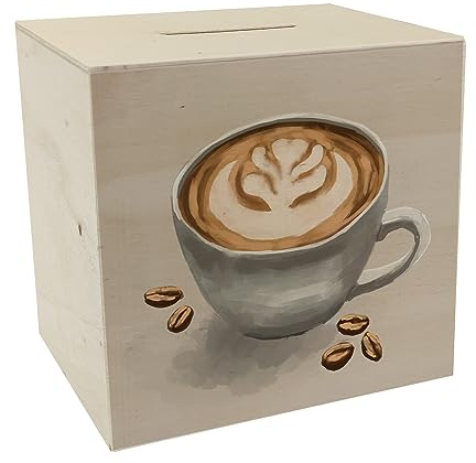 Trinkgeld Kaffeekasse Spardose aus Holz Sparbüchse Trinkgeldkasse schönes Motiv mehr Trinkgeld Servicekräfte Kleingeld sparen Kaffeetasse Kaffeebohnen modern